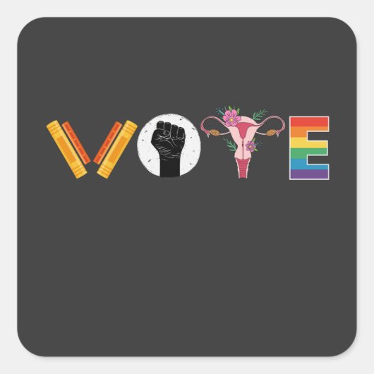 VOTE Books Uterus LGBT Support Vierkante Sticker (Voorkant)