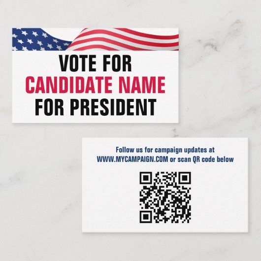 Vote For Candidate American Flag Patriotic QR Code Visitekaartje (Voorkant / Achterkant)