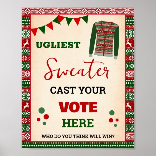 Vote for Ugliest Christmas Sweater Sign Poster (Voorkant)
