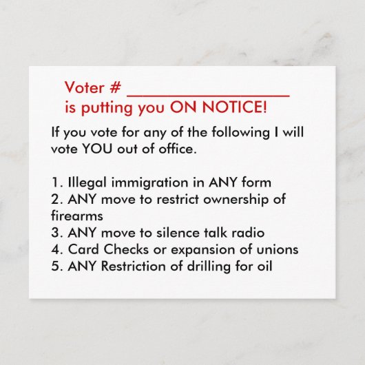 Voter Pledge Briefkaart (Voorkant)