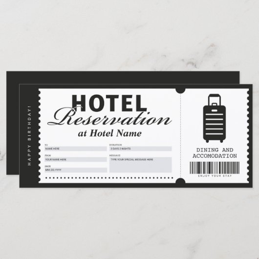 Voucher-certificaat voor verblijf in hotel (Voorkant / Achterkant)
