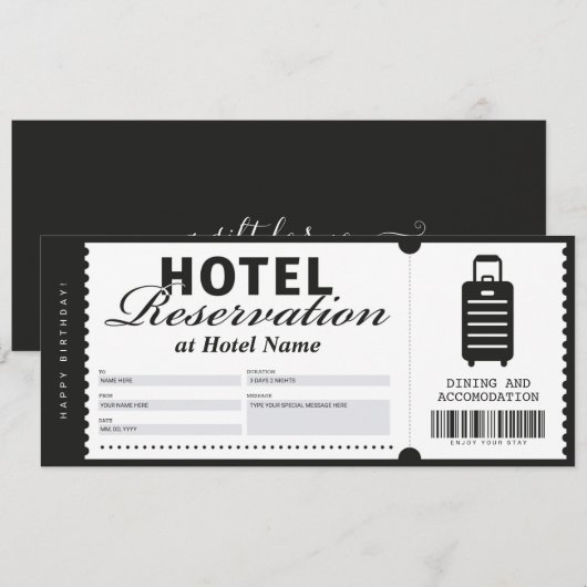 Voucher-certificaat voor verblijf in hotel kaart (Voorkant / Achterkant)