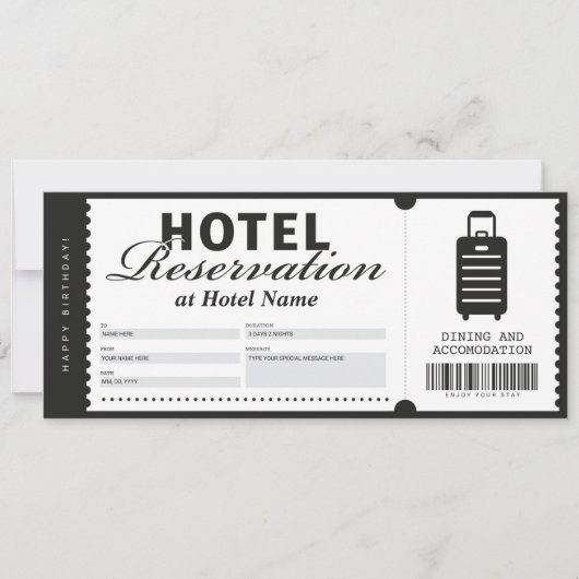 Voucher-certificaat voor verblijf in hotel kaart (Voorkant)