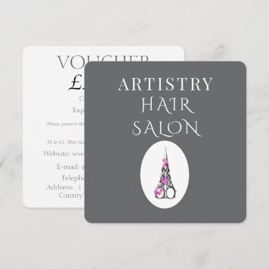 Voucher voor merkidentiteit van exclusieve kapsalo (Voorkant / Achterkant)