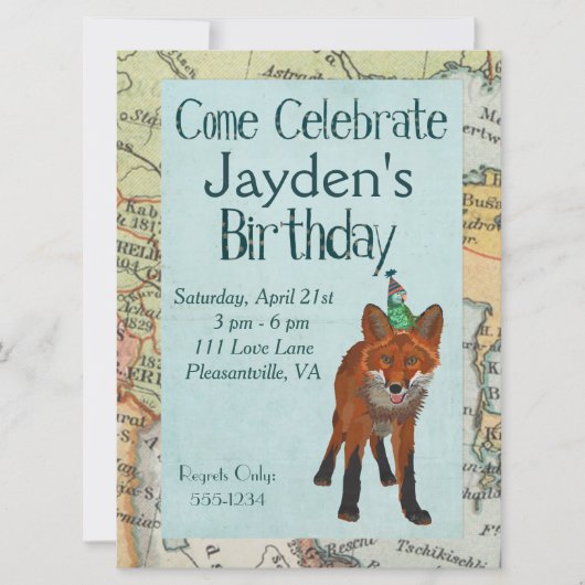 VOUDIGE EN VOGELGROOTTE VERKRIJGBAAR BIRTHDAY-INVI KAART (Voorkant)