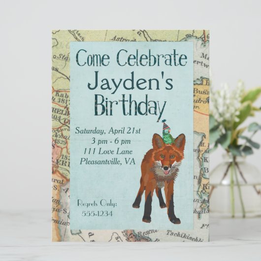 VOUDIGE EN VOGELGROOTTE VERKRIJGBAAR BIRTHDAY-INVI KAART (Staand voorkant)