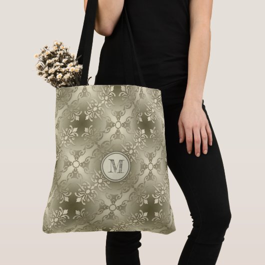 vouw floral golden seamless patroon.monogram. tote bag (Dichtbij)