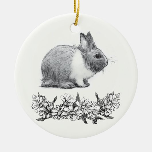 Vouw het konijn af. Monochrome zwart potlood Keramisch Ornament (Voorkant)