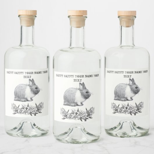 Vouw het konijn af. Monochrome zwart potlood Likeurfles Etiket (Flessen)