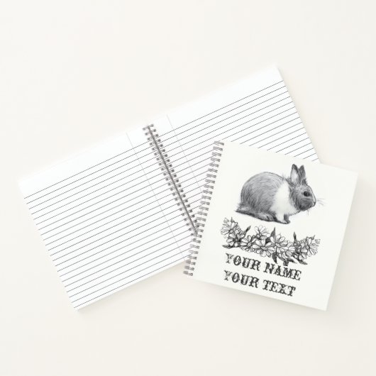 Vouw het konijn af. Monochrome zwart potlood Notitieboek (Binnen)