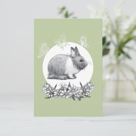 Vouw het konijn af. Potlood tekening Bedankkaart (Staand voorkant)
