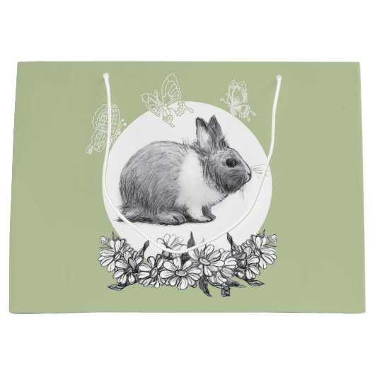 Vouw het konijn af. Potlood tekening Groot Cadeauzakje (Voorkant)