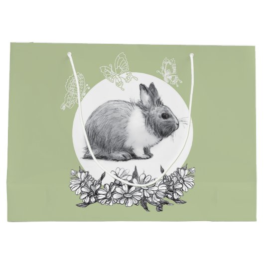 Vouw het konijn af. Potlood tekening Groot Cadeauzakje (Achterkant)