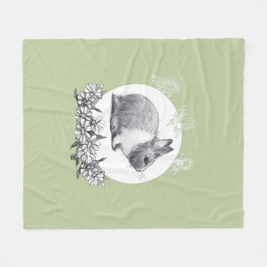 Vouw het konijn af. Potloodtekening. Fleece Deken (Voorkant (Horizontaal))