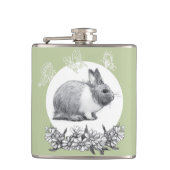 Vouw het konijn af. Potloodtekening. Heupfles (Voorkant)