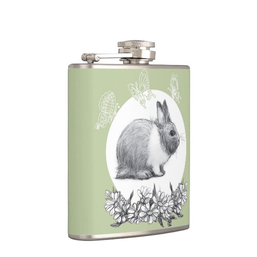 Vouw het konijn af. Potloodtekening. Heupfles (Rechts)