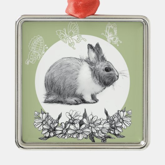 Vouw het konijn af. Potloodtekening. Metalen Ornament (Voorkant)