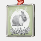 Vouw het konijn af. Potloodtekening. Metalen Ornament (Links)
