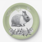 Vouw het konijn af. Potloodtekening. Papieren Bordje (Voorkant)