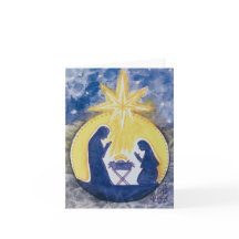 Vouw Kerstkaart, Kerststal, watercolor afdruk 