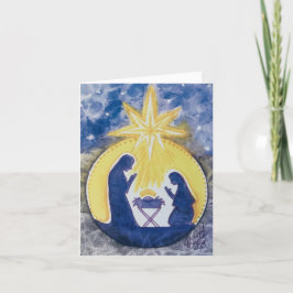 Vouw Kerstkaart, Kerststal, watercolor afdruk  Feestdagen Kaart