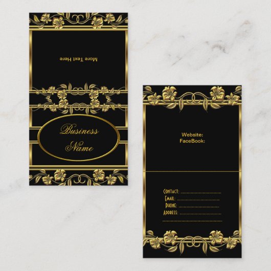 Vouw over Elegant Goud op Gouden Zwarte Bloemen Visitekaartje (Voorkant / Achterkant)