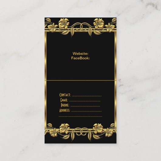 Vouw over Elegant Goud op Gouden Zwarte Bloemen Visitekaartje (Achterkant)