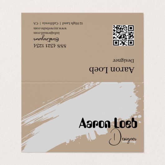 Vouw Visitekaartjes | Rustiek Kraft met QR Code (Buitenkant ongevouwen)
