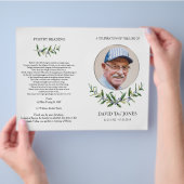 Vouwbaar rouwkaartprogramma, olijfkrans & zilver flyer (Hand)