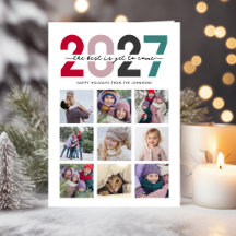 Vouwbare 2027 Fotocollage Kerstkaart 9 foto's
