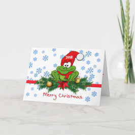Vouwbare Dwaze Cartoon Kikker Kerst Groetkaart Kaart