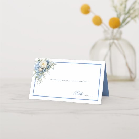 Vouwbare naamkaart - Blauwe Hydrangea's Plaatskaartje (Voorkant)