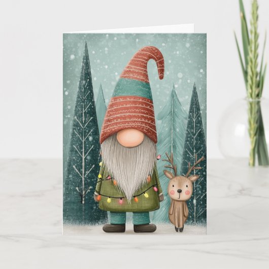 Vouwde 5x7 Gnome Kerstkaart Kaart (Voorkant)