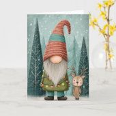 Vouwde 5x7 Gnome Kerstkaart Kaart (Gele Bloem)