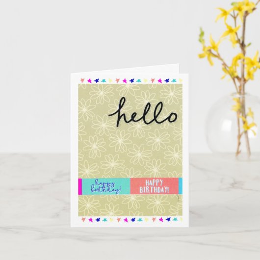 Vouwde de Gelukkige Verjaardag van het hallo 4 x Kaart (Gele Bloem)