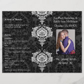 Vouwde Zwarte Grijze & Witte Damast Foto Bruiloft (Voorkant)