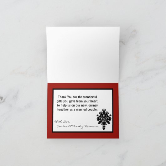 Vouwen Dank U Kaart Zwart Rood Damast Kantwerk (Binnen)