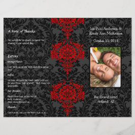 Vouwen Zwart Grijs & Rood Damast Foto Bruiloft