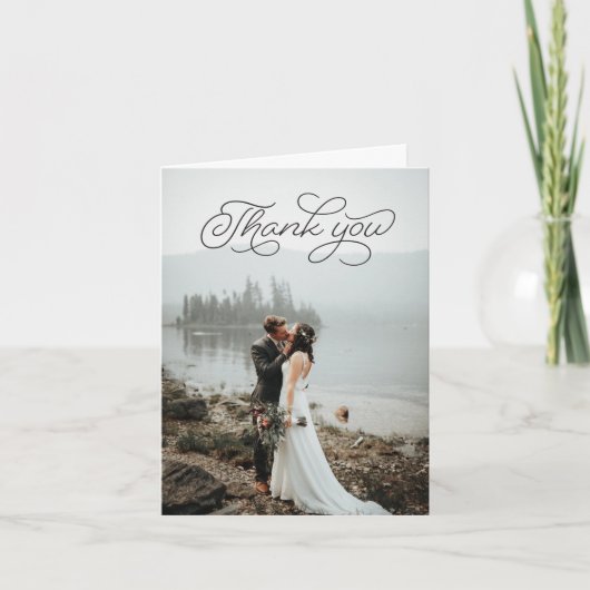 Vouwkaart met dankbetuiging - Zwarte script Bedankkaart (Voorkant)