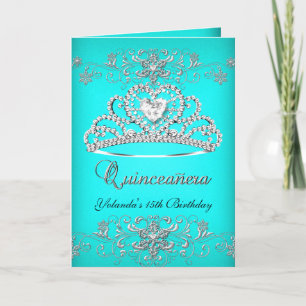 Vouwkaart Quinceanera Aqua Turquoise Glitter Tiara