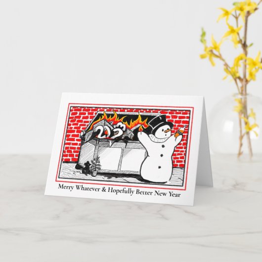 Vouwkaart - Sneeuwman vuilcontainerbrand Kaart (Gele Bloem)