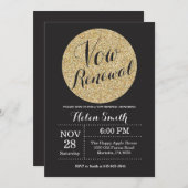 Vow Renewal Black en Gold Glitter Invitation Kaart (Voorkant / Achterkant)