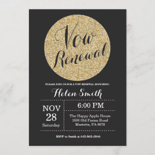 Vow Renewal Black en Gold Glitter Invitation Kaart