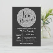 Vow Renewal Black en Silver Glitter Invitation Kaart (Staand voorkant)