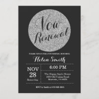 Vow Renewal Black en Silver Glitter Invitation