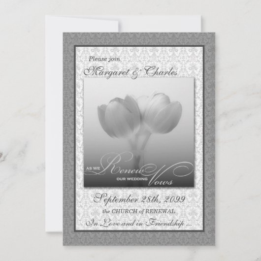 Vow Renewal Ceremony Silver Damask en Tulips Kaart (Voorkant)
