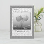 Vow Renewal Ceremony Silver Damask en Tulips Kaart (Staand voorkant)