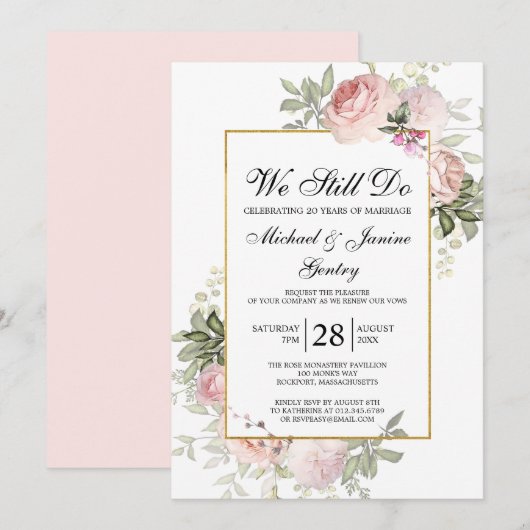 Vow Renewal Dusty Blush Pink Floral Kaart (Voorkant / Achterkant)