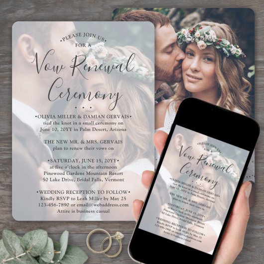 Vow Renewal Elegant Photo Overlay Sequel Wedding Kaart