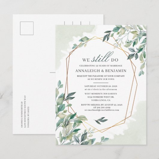 Vow Renewal Eucalyptus Greenery Geometric Wedding Uitnodiging Briefkaart (Voorkant / Achterkant)